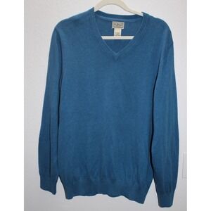LL Bean Men's Large Blue V-Neck Cotton Blend Long Sleeve Sweater